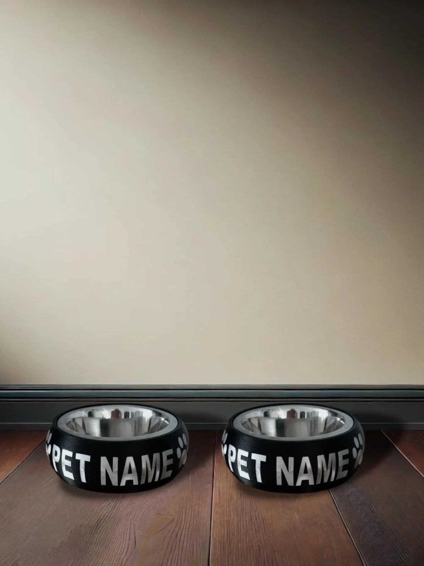 Gepersonaliseerde honden voerbak 800ml ZWART/ZILVER (set 2stuks)