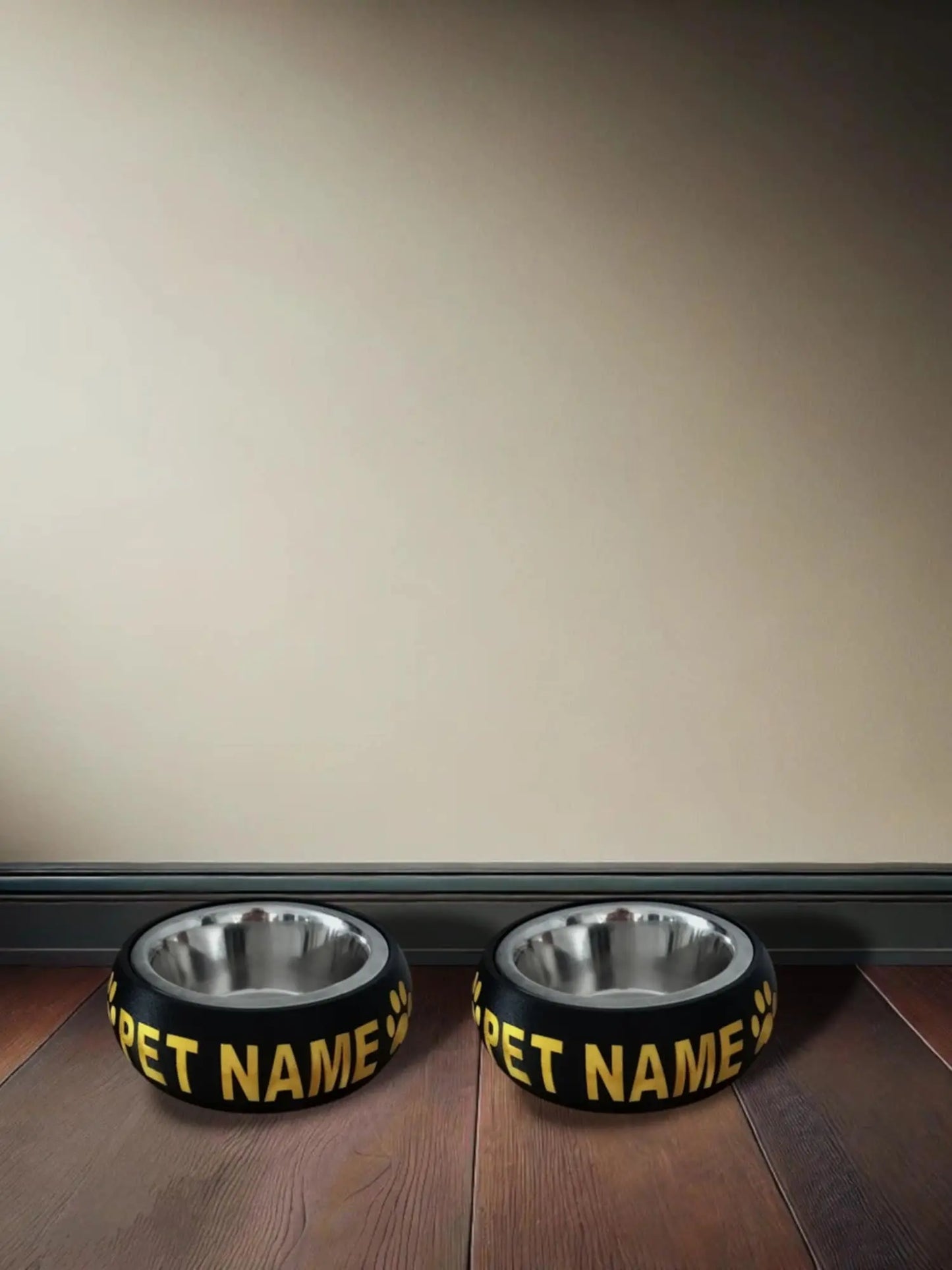 Gepersonaliseerde honden voerbak 800ml ZWART/GOUD (set 2stuks)
