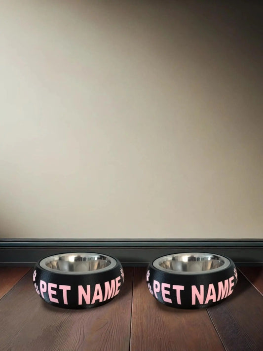Gepersonaliseerde katten voerbak 800ml ZWART/ROZE (set 2stuks)