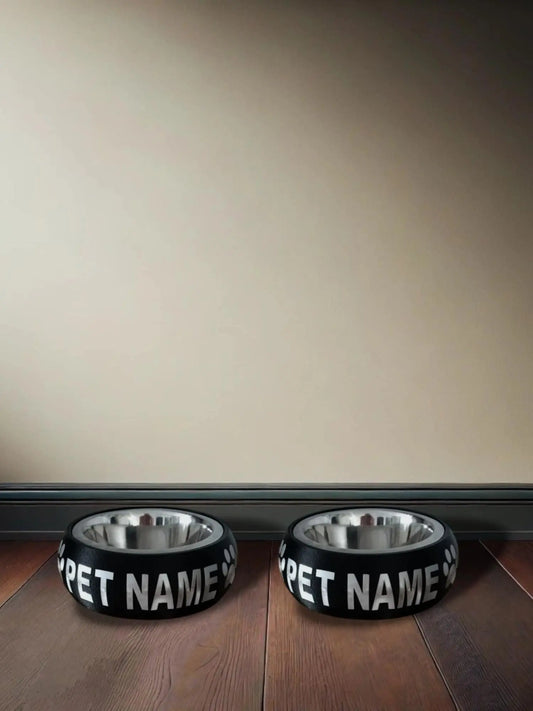 Gepersonaliseerde honden voerbak 800ml ZWART/ZILVER (set 2stuks)