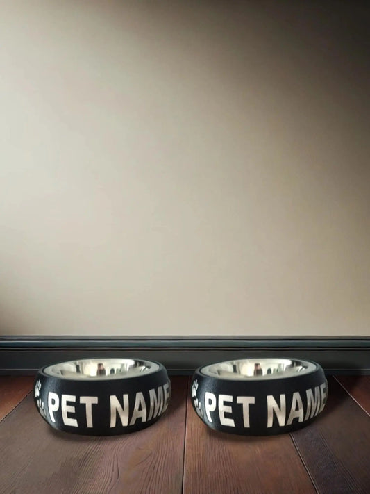 Gepersonaliseerde katten voerbak 800ml ZWART/ZILVER (set 2stuks)