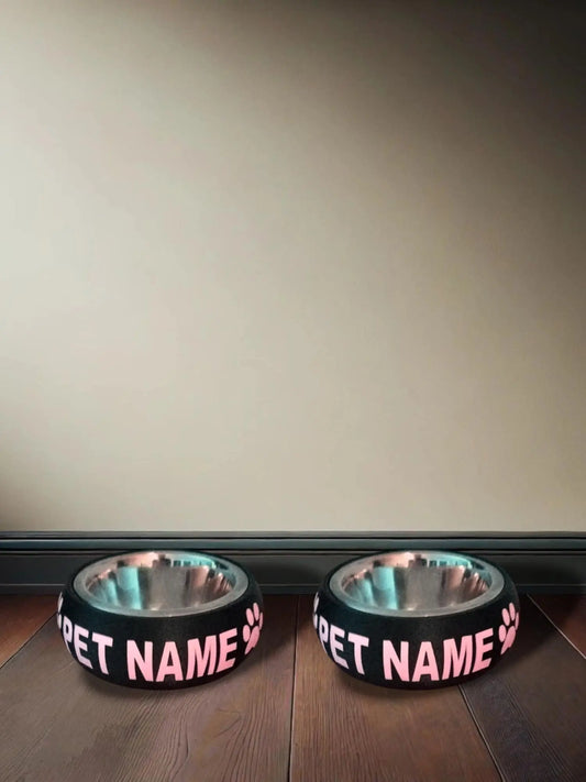 Gepersonaliseerde honden voerbak 800ml ZWART/ROZE (set 2stuks)