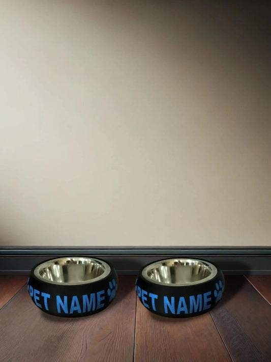 Gepersonaliseerde honden voerbak 800ml ZWART/BLAUW (set 2stuks)