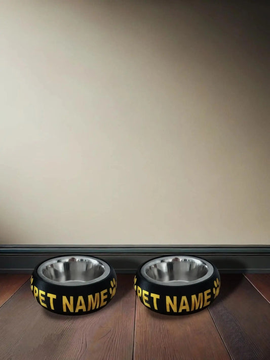 Gepersonaliseerde honden voerbak 800ml ZWART/GOUD (set 2stuks)