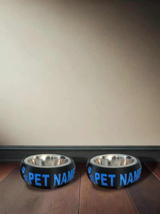 Gepersonaliseerde katten voerbak 800ml ZWART/BLAUW (set 2stuks)