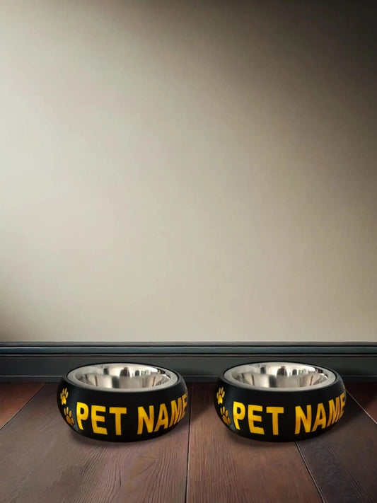 Gepersonaliseerde katten voerbak 800ml ZWART/GOUD (set 2stuks)
